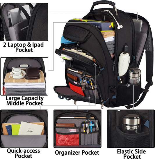 Laptop Backpack, Blue, 55L Capacity, TSA Approved, Multipurpose, Convenient USB Port, Comfortable Back Design, Durable Polyester Fabric