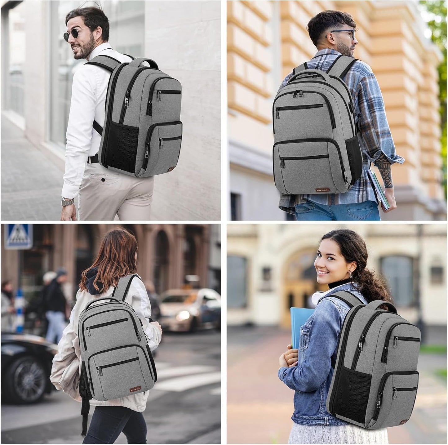 BIKROD Backpack for Men and Women, School Backpacks Water Resistant Back Pack with USB Charging Port, TSA Travel Backpack, Business Anti Theft Sturdy Computer Bag Gifts Fits 17.3 Inch Laptop, Grey