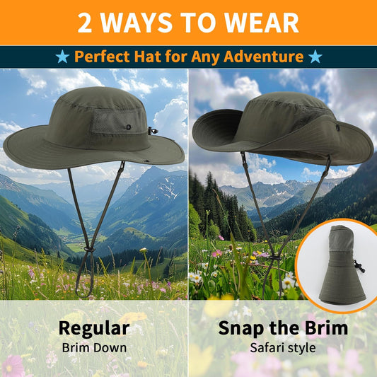 Home Prefer UPF50+ Mens Sun Hat Wide Brim Womens UV Protection Beach Bucket Hat for Fishing Hiking Snap Up Cowboy Hat