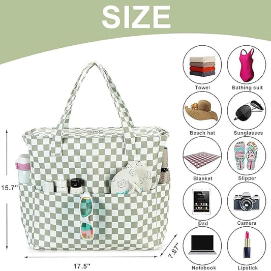 Waterproof Beach Tote Pool Bags for Women Ladies Extra Large Gym Tote Carry On Bag With Wet Compartment for Weekender Travel
