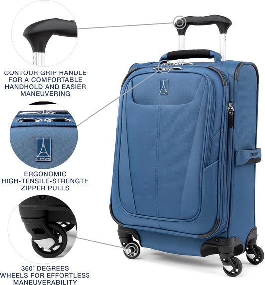 Travelpro Maxlite 5 Softside Expandable Carry on Luggage with 4 Spinner Wheels, Lightweight Suitcase, Men and Women, Ensign Blue, Compact Carry-on 20-Inch