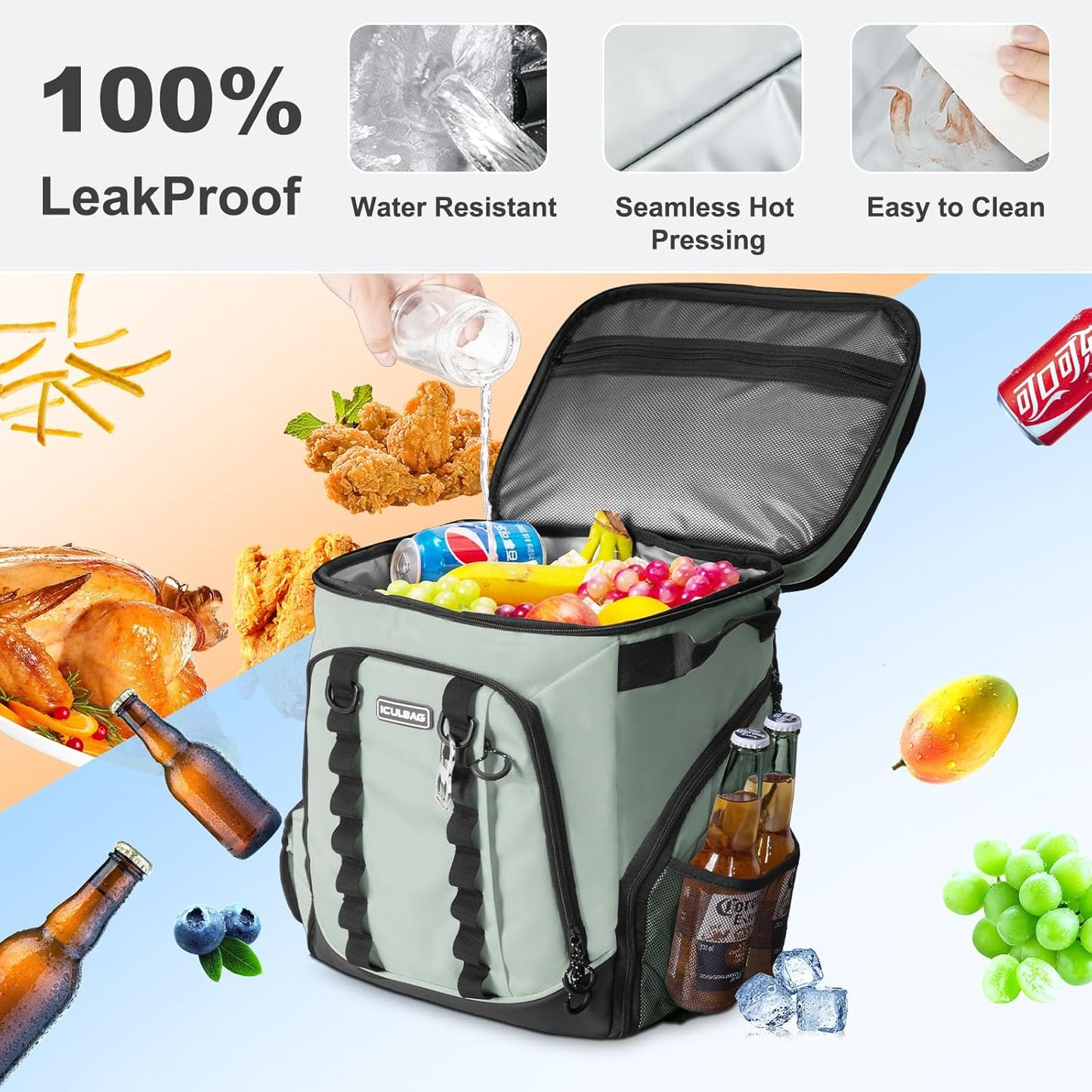 Beach Cooler Backpack for Men 36cans Insulated Backpack Cooler Lunch Bag for Women Camping Hiking Picnic Travel for 18 Hours Cooling 30L