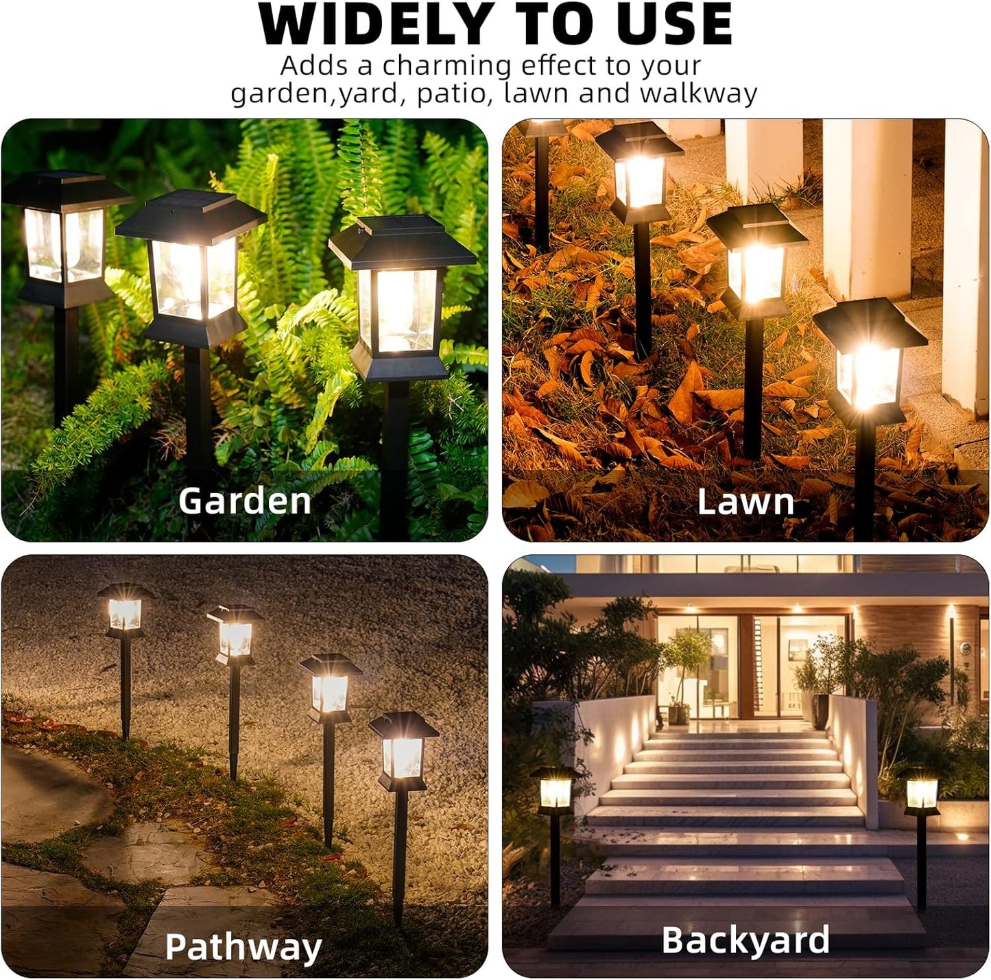 6 Pack Solar Pathway Lights Outdoor Waterproof, Dual-Use Stake & Hanging Lantern, 17 Inch ABS Warm White 3000K, 1000mAh Ni-MH Battery & Monocrystalline Panel, Auto On/Off for Garden Yard Patio Walkway