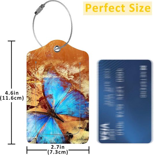 2 Pack Luggage Tags for Suitcases,Blue Butterfly Luggage Tag,PU Leather Id Label Luggage Tags with Stainless Steel Loop and Privacy Cover for Women Men Teens Travel