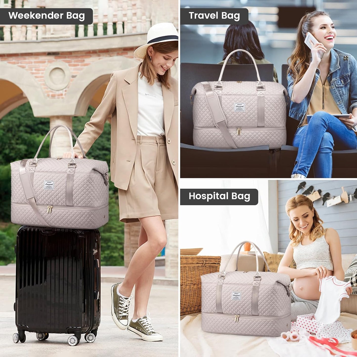 LOVEVOOK Travel Duffle Bag,Weekender Bags for Women with Shoe Compartment,Carry on Overnight Bag with Toiletry Bag,Gym Duffel Bag with Wet Pocket, Hospital Bags for Labor and Delivery
