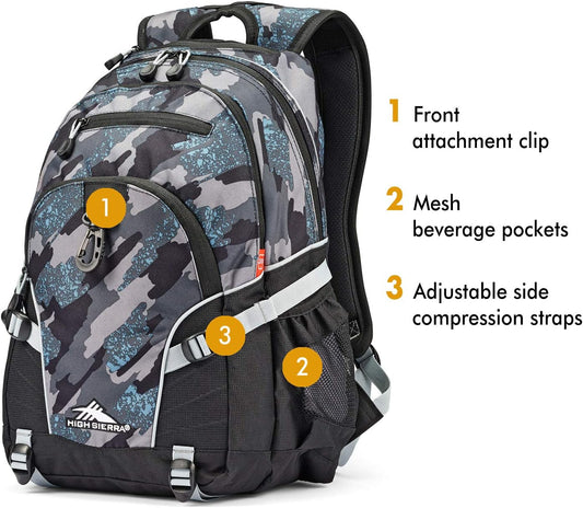 High Sierra Loop Backpack, Travel, or Work Bookbag with tablet sleeve, One Size, Graffiti/Black/Ash
