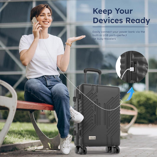 20-inch Carry On Luggage Airline Approved - PC+ABS Lightweight Suitcase with Built-in TSA Lock,Hard-shell Durable Rolling Luggage with USB Port