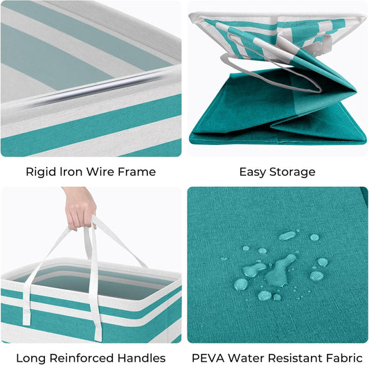 HomeHacks 2-Pack Large Laundry Basket, Waterproof, Freestanding Laundry Hamper, Collapsible Tall Clothes Hamper with Extended Handles for Clothes Toys in the Dorm and Family (Green, 125L)