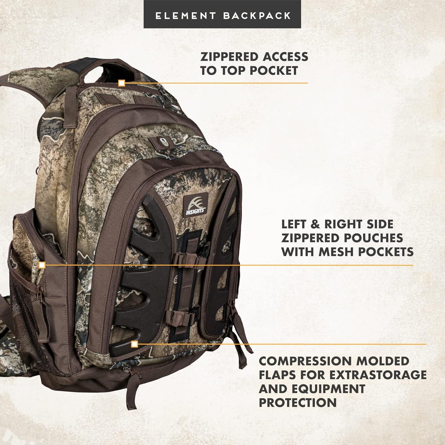 Insights Hunting by frogg toggs - The Element, Heavy Duty 1,831 Cubic Inch Hiking Fishing Camping Hunting Backpack, Realtree EXCAPE