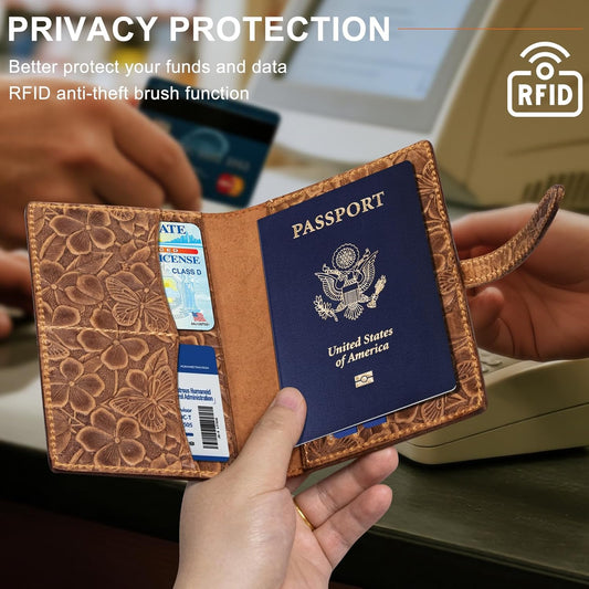 Genuine Leather Passport Holder for Women Men - RFID Blocking Slim Travel Wallet