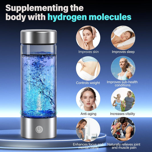Hydrogen Water Bottle, 3000PPB Portable Hydrogen Water Ionizer Machine, Rechargeable Hydrogen Water Bottle Generator,with SPE & PEM, Hydrogen Water Cup for Exercise, Travel, Home, Office(1pcs)