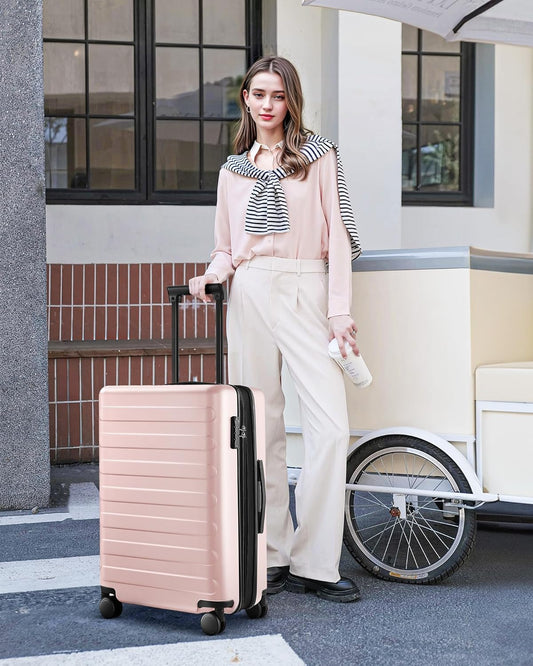 Carry on Luggage 22 X 14 X 9 Airline Approved, 20 Inch Luggage for 3-5 Days Travel, Double Spinner Wheels, 100% Hardshell PC, TSA Lock (00-Pink (Expandable), Checked 28-Inch)