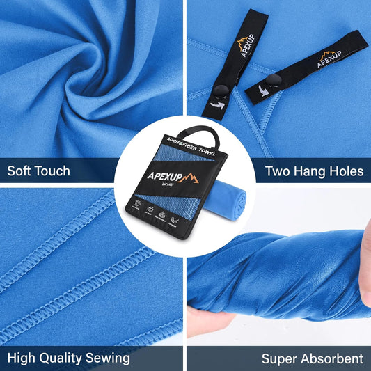 APEXUP Microfiber Travel Towel, Ultra Absorbent Quick Dry Towels, Lightweight Gym Sports Camping Towel for Workout, Yoga, Beach, Shower, Swimming (24" x12", Blue)