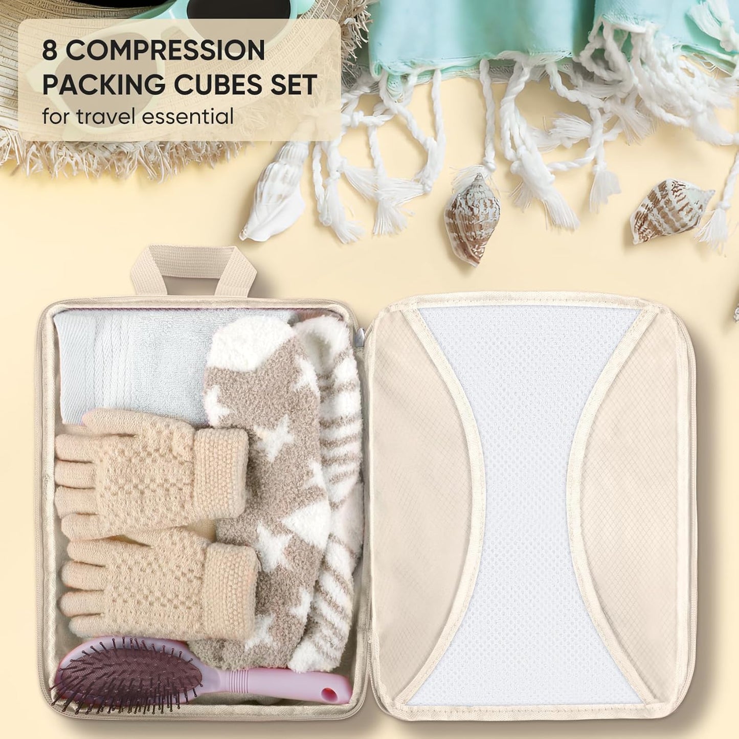 8 Set Compression Packing Cubes for Travel, Packing Cubes Compression Travel Accessories Expandable Packing Organizers for Carry on Luggage Suitcase (Gray)