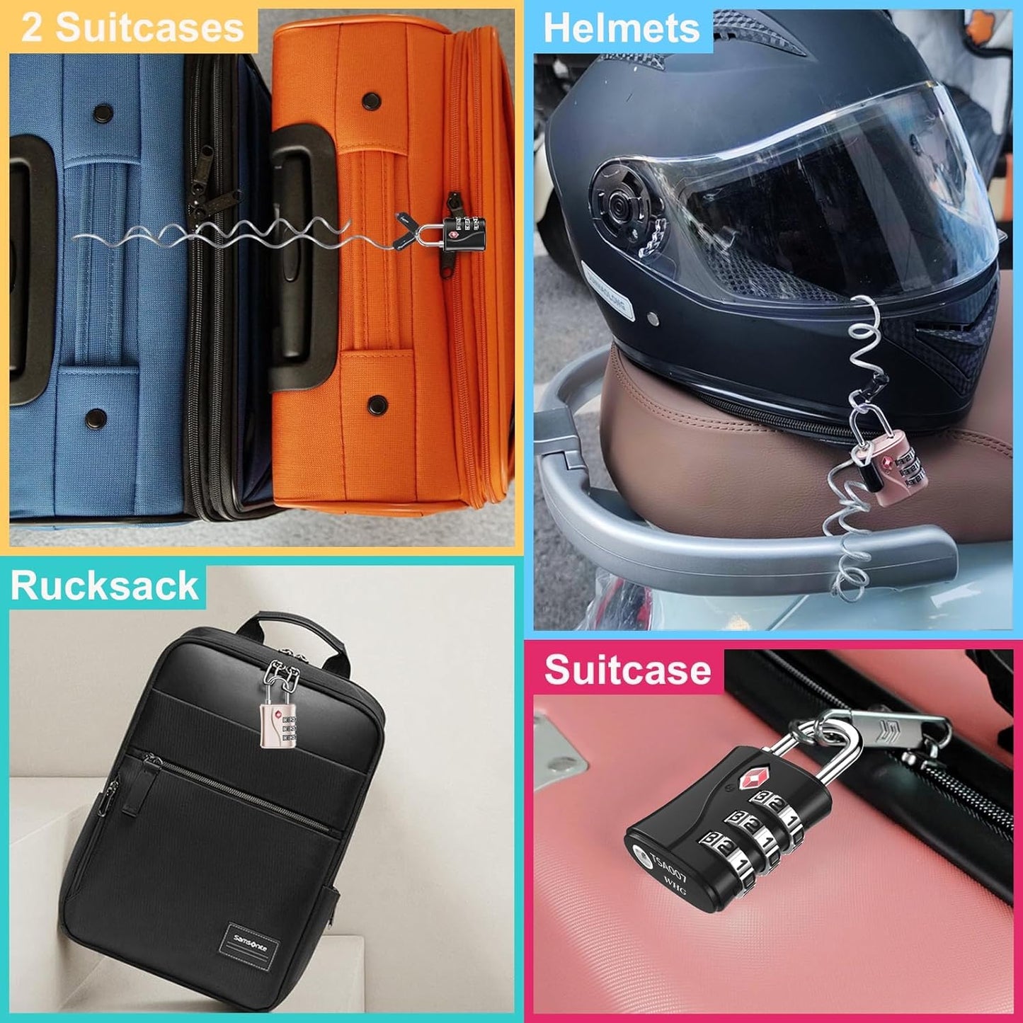 ZHEGE Luggage Lock for Train 4 Pack, 1 Cable (30 Inch), TSA Approved Travel Cable Lock for Backpack, Suitcase, School Gym Locker (4 Pack, Black)