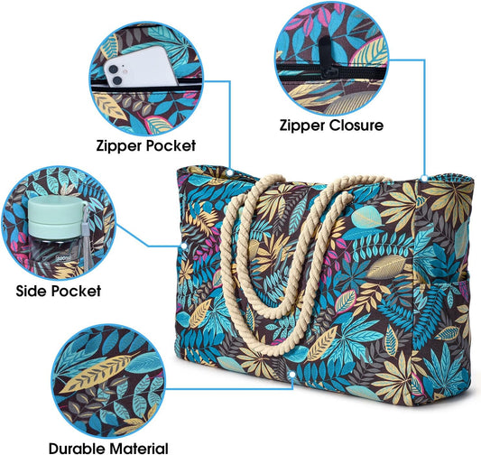 Becokan Beach Bags for Women Large Waterproof Beach Tote Bag Zipper Beach Bags Waterproof Sandproof Swim Pool Bag Large Tote