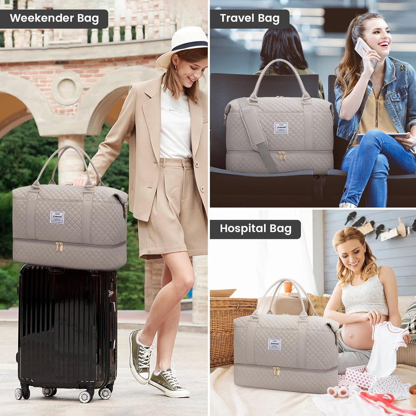 LOVEVOOK Travel Duffle Bag,Weekender Bags for Women with Shoe Compartment,Carry on Overnight Bag with Toiletry Bag,Gym Duffel Bag with Wet Pocket, Hospital Bags for Labor and Delivery