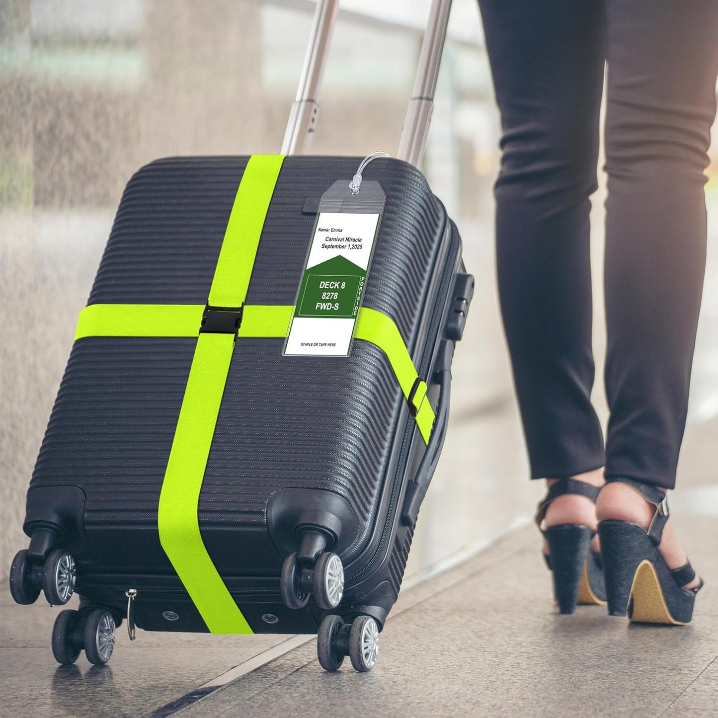 8 Pack Luggage Straps and Cruise Luggage Tags Set (4 Straps, 4 Wide Tags), Luggage Straps for Suitcases TSA Approved Suitcase Tags, Green