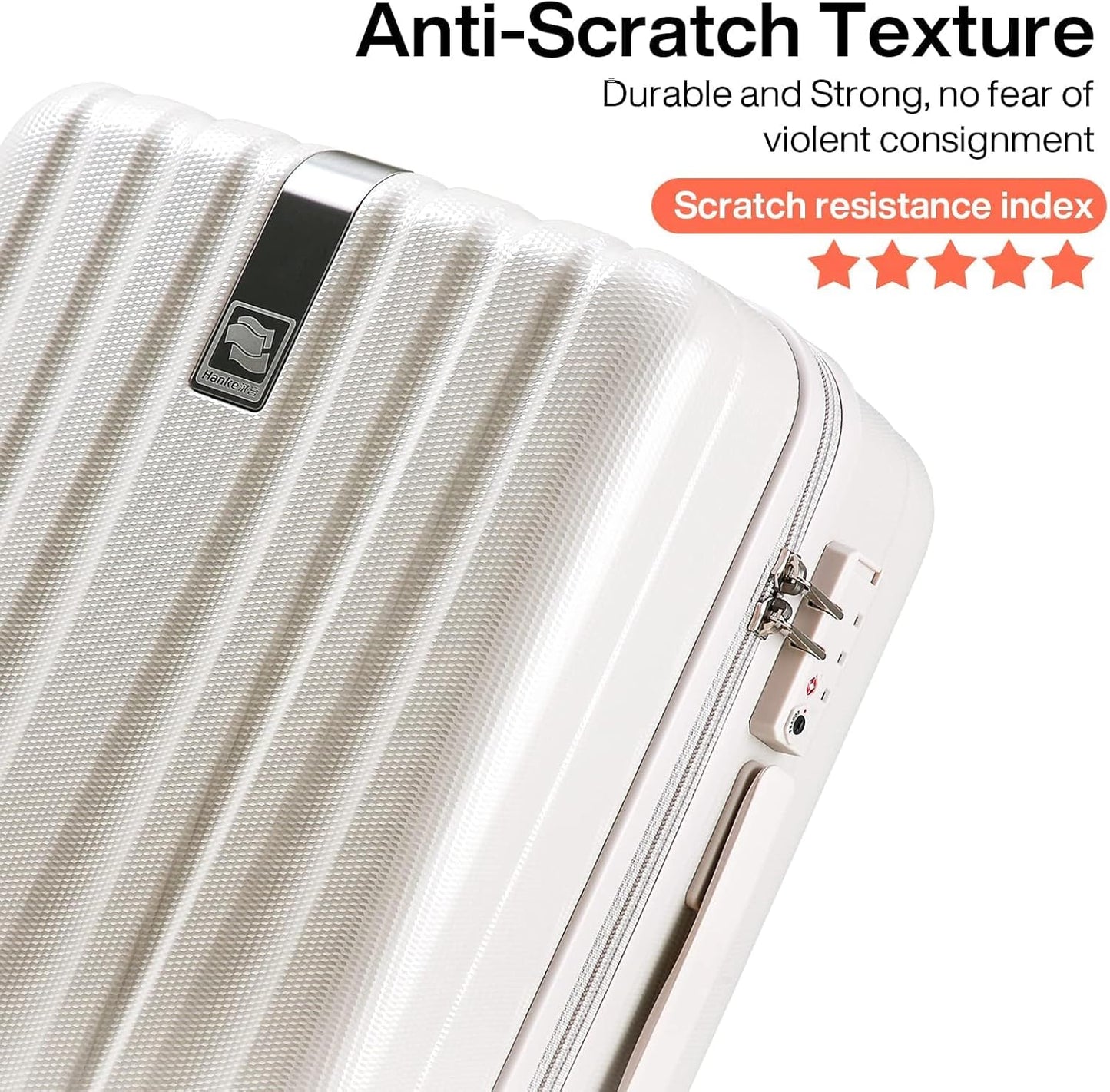 Hanke 20 Inch Carry On Luggage 22x14x9 Airline Approved Lightweight PC Hard Shell Suitcases with Wheels Travel Luggage Rolling Suitcase Travel Luggage Bag Christmas Gifts for Birthday(Ivory White)
