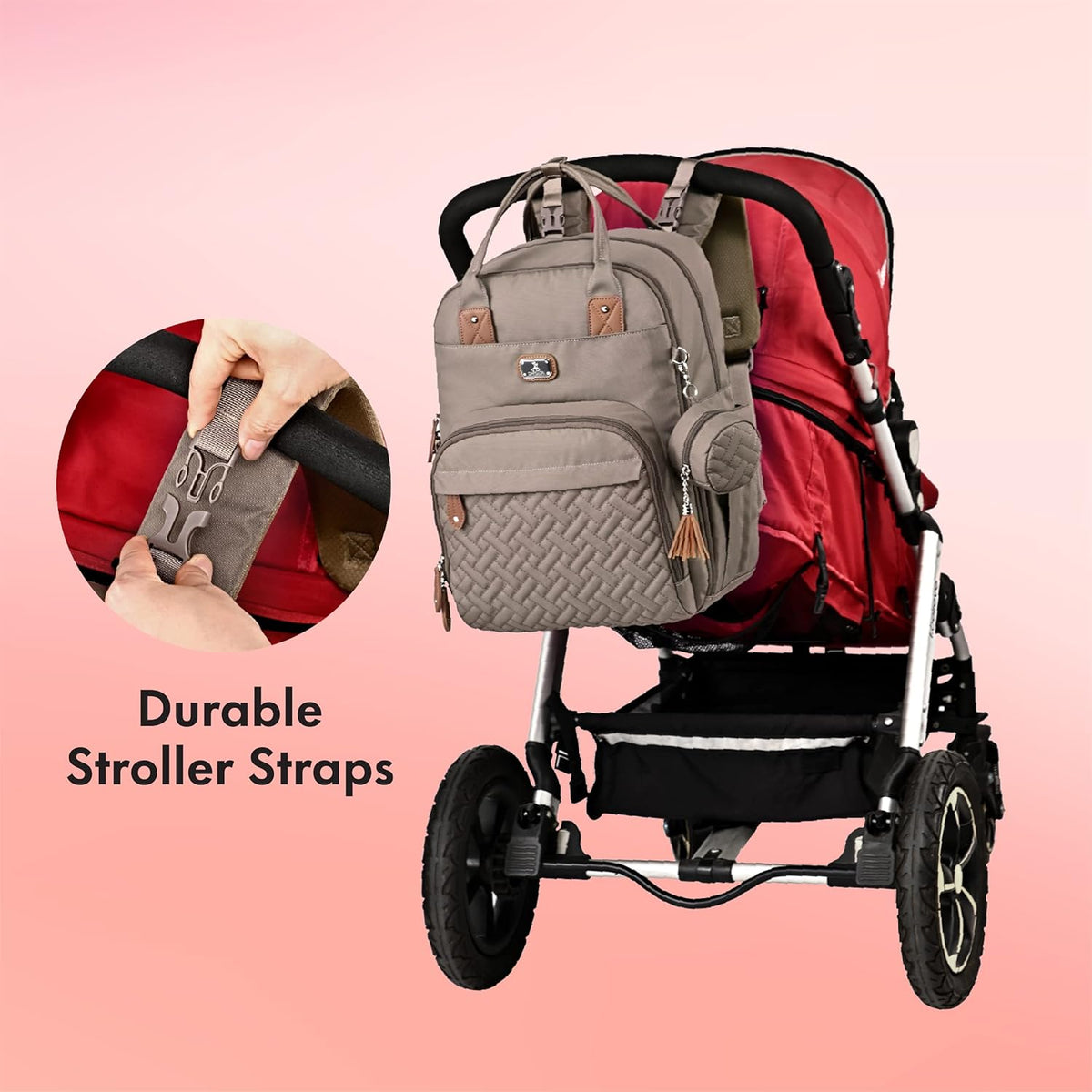 Dikaslon Diaper Bag Backpack with Portable Changing Pad, Pacifier Case and Stroller Straps, Large Unisex Baby Bags for Boys Girls, Multipurpose Travel Back Pack Moms Dads,Khaki