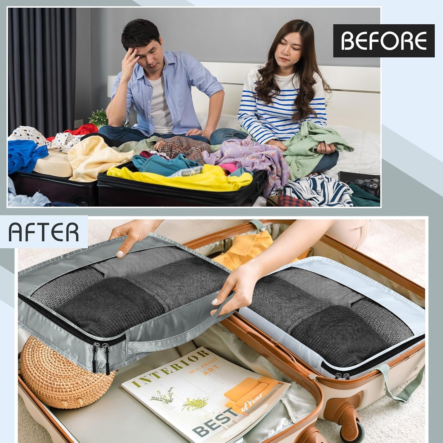 5 Pcs Packing Cubes for Suitcase Large Travel Cubes Carry on Luggage Organizer Bags for Clothes Accessories(S,Gray)