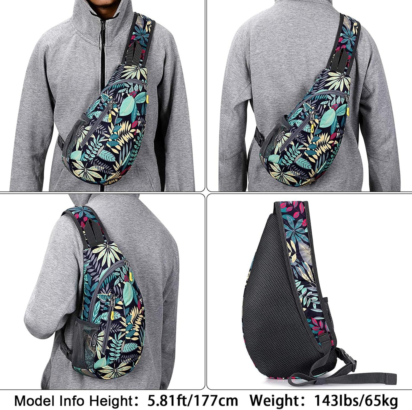 G4Free Sling Bag for Men Women, Small Crossbody Backpack Lightweight Chest Shoulder Bags for Travel, Outdoor and Sports (Blue Leaf)