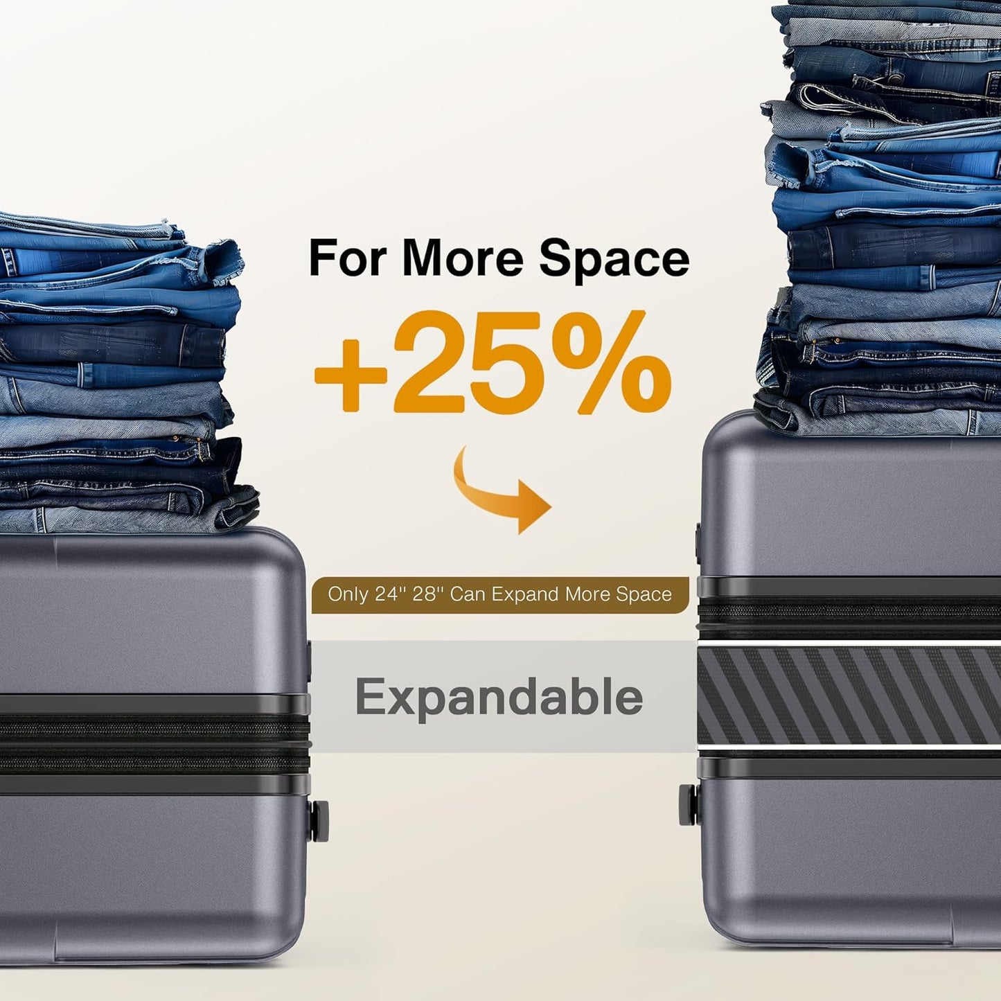 SHOWKOO Luggage Sets 2 Piece 20/28 Inch Hardside Expandable Lightweight PC Suitcase Sets with Double Spinner Wheels TSA Lock, Sliver Gray