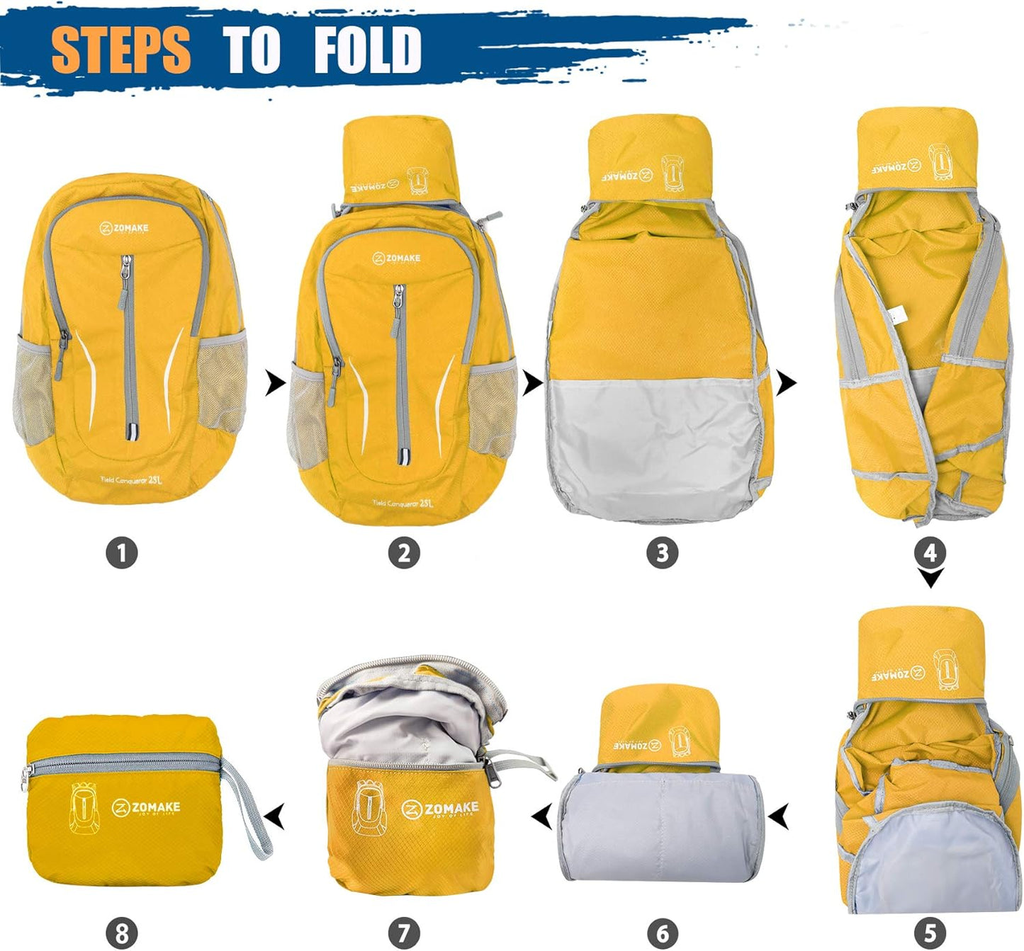 ZOMAKE Ultra Lightweight Packable Backpack 25L, Foldable Hiking Backpacks Water Resistant Small Folding Daypack for Trave(Lemon yellow)