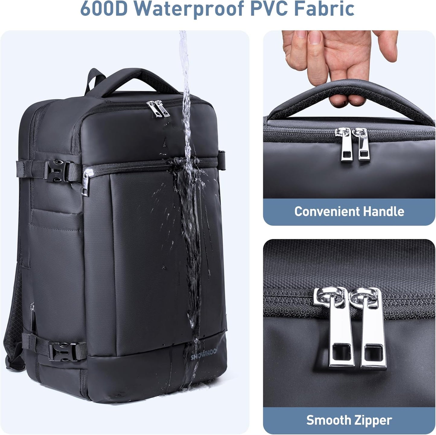 SHOWKOO Travel Backpack For Man Women, Airline Approved Carry On Laptop Backpack For Business, 40L Expandable Large Capacity Backpack, Black