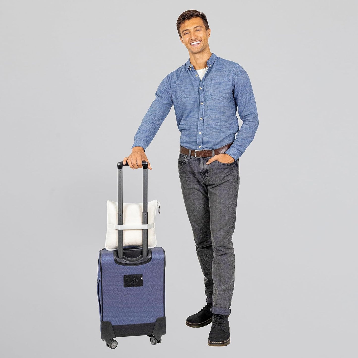 BlueHills Premium Soft Plush Travel Blanket Pillow for Airplane Traveling Essentials in a Bag Flight Throw with Backpack Clip Compact Portable Plane Accessories Ivory White - T025