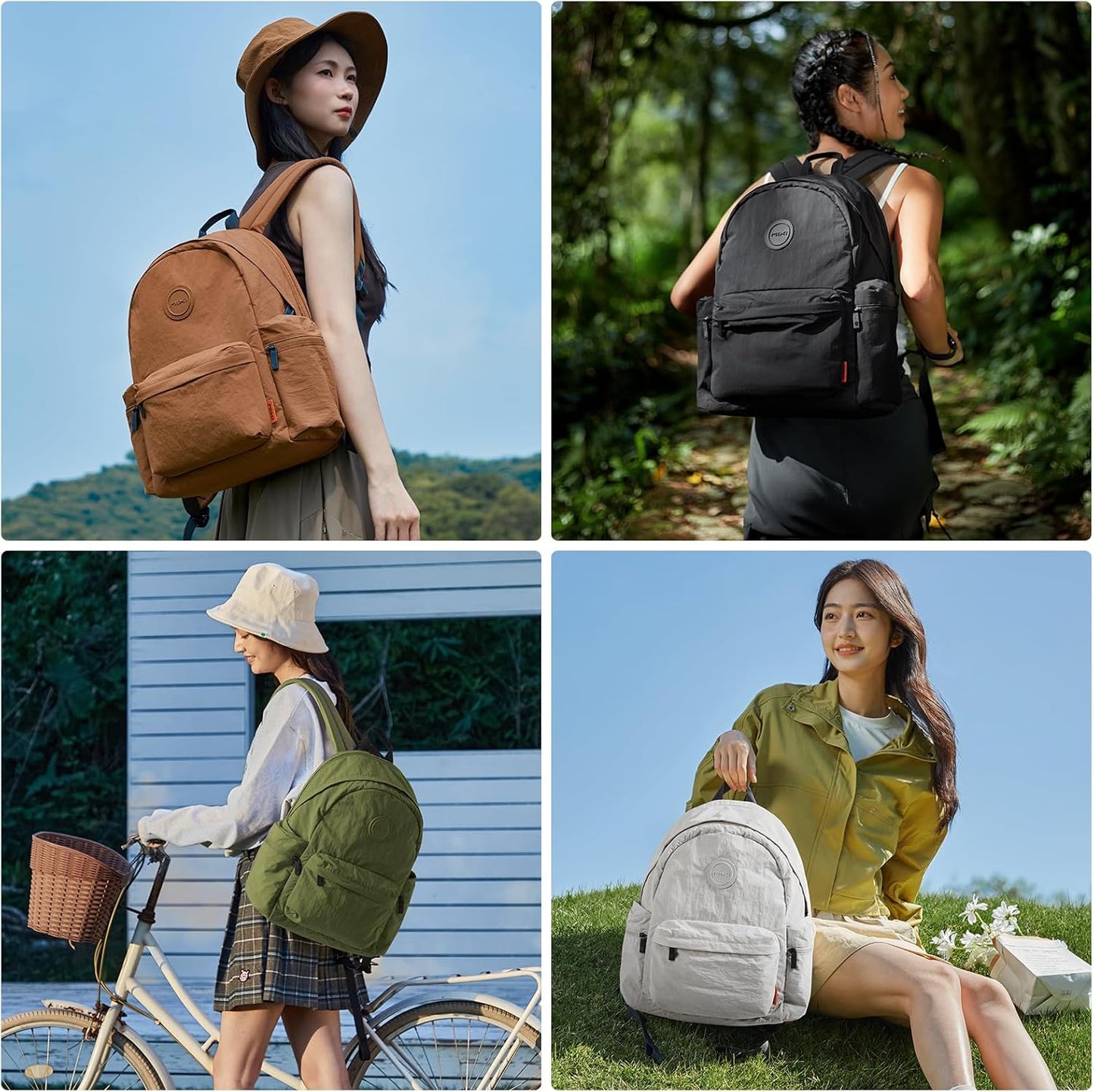 mixi Outdoor Lightweight Backpack Casual Carry On Laptop Backpack Travel Bookbag for Women Men, Water Resistant Durable Small Hiking Bag for Camping Weekender Sports College Work, 15 Inch, Brown