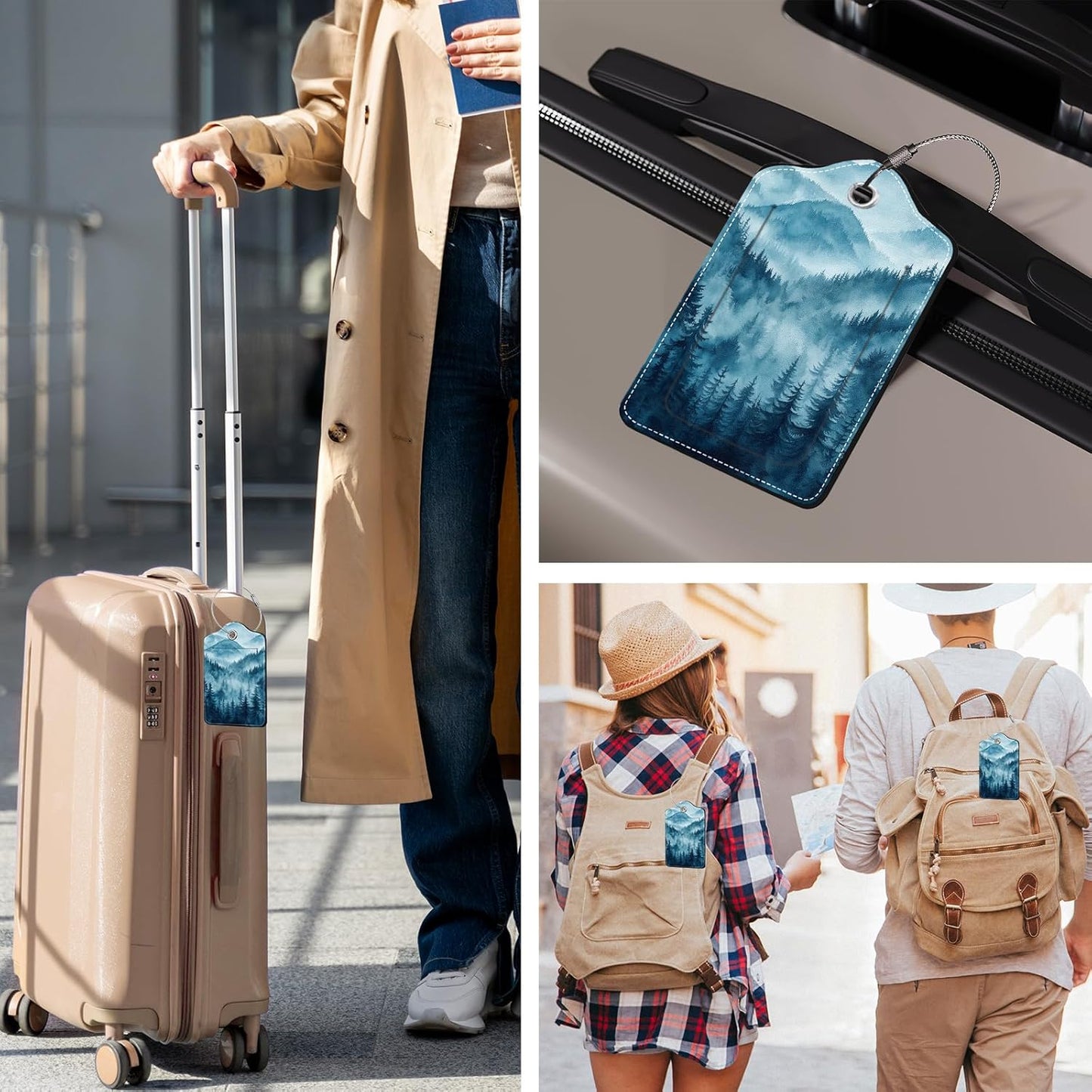 2 Pack Luggage Tag for Suitcase, Natural Scenery PU Cute Leather Luggage Tag Name ID Labels with Privacy Cover Suitcases Women Fun Laggage Tags