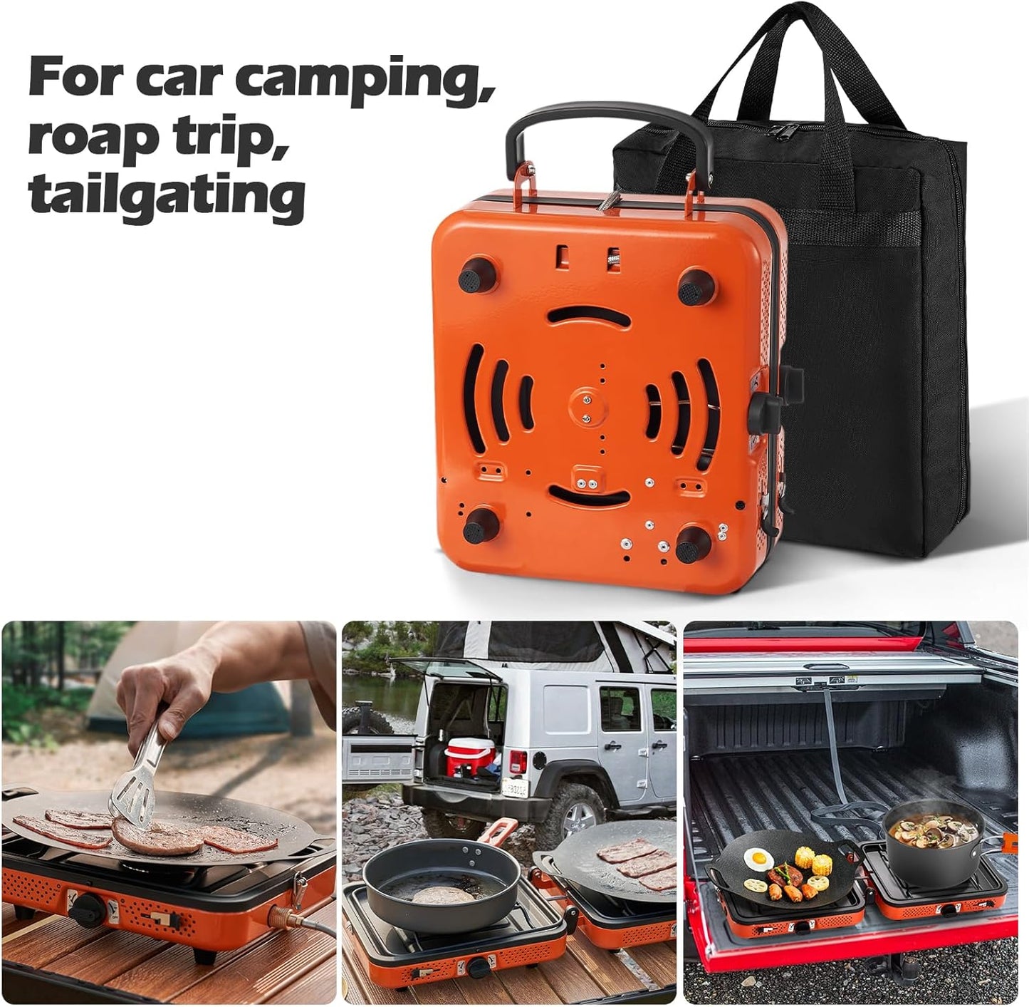 Odoland Portable 2 Burner Camping Stove Propane 17000 BTU/h Gas Stove Collapsible Backpacking Stove for Indoor Outdoor Cooking Hiking and Picnic