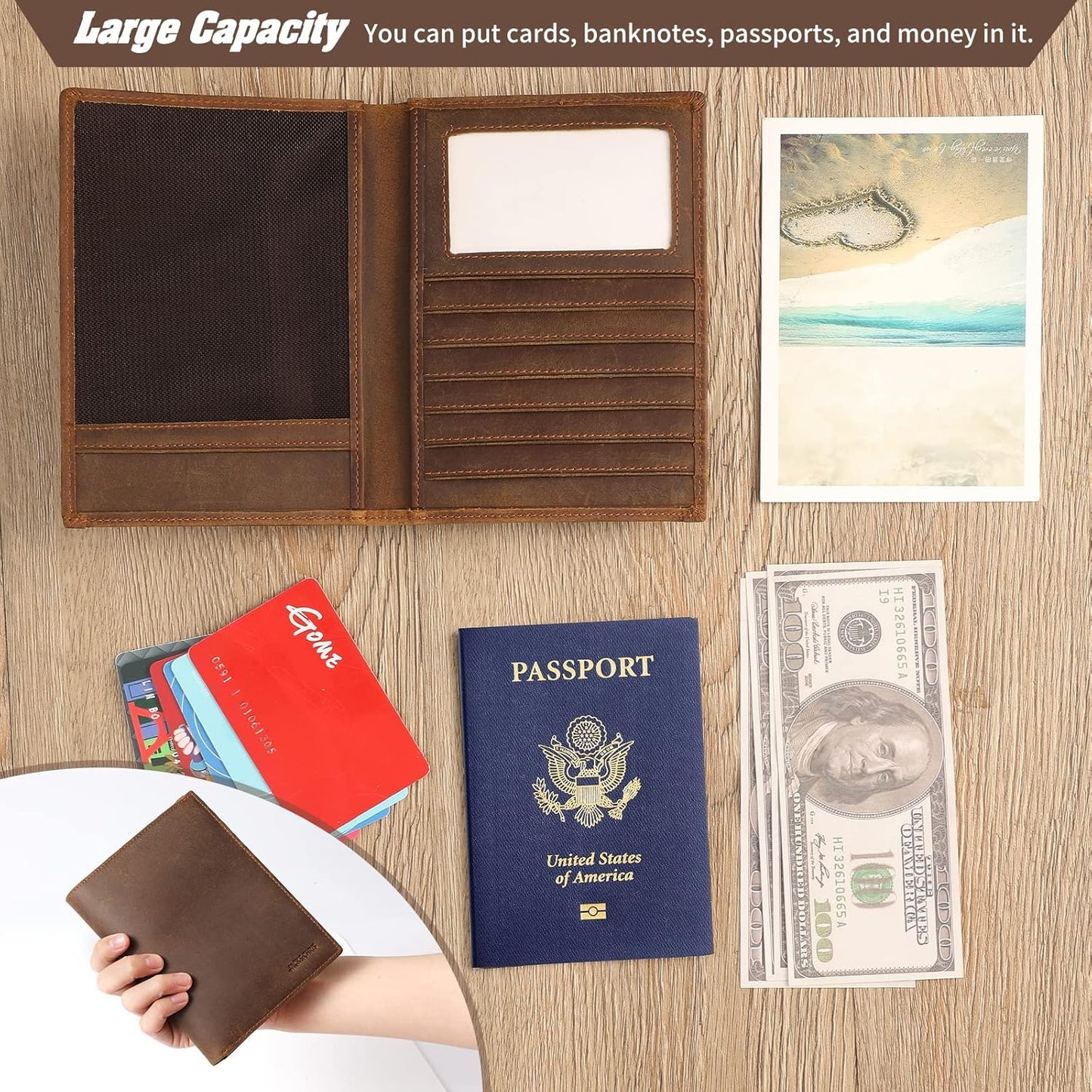 Jack&Chris Leather Passport Holder RFID Blocking Passport Travel Wallet Cover Case for Men Women Brown JC17