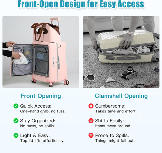 22" Ride On Luggage with Seat for Kids & Adults, Lightweight Hardside Ride-On Suitcase with Front Opening, TSA Lock, 360° Spinner Wheels, Pink