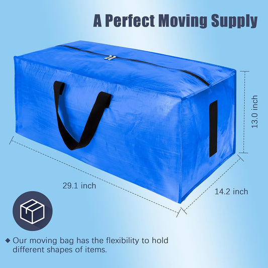4 Pack Large Strong Moving Bags with Zippers & Carrying Handles - Water-Resistant - Heavy Duty Storage Tote for Space Saving, Fold Flat, Alternative to Moving Box (Sky Blue)