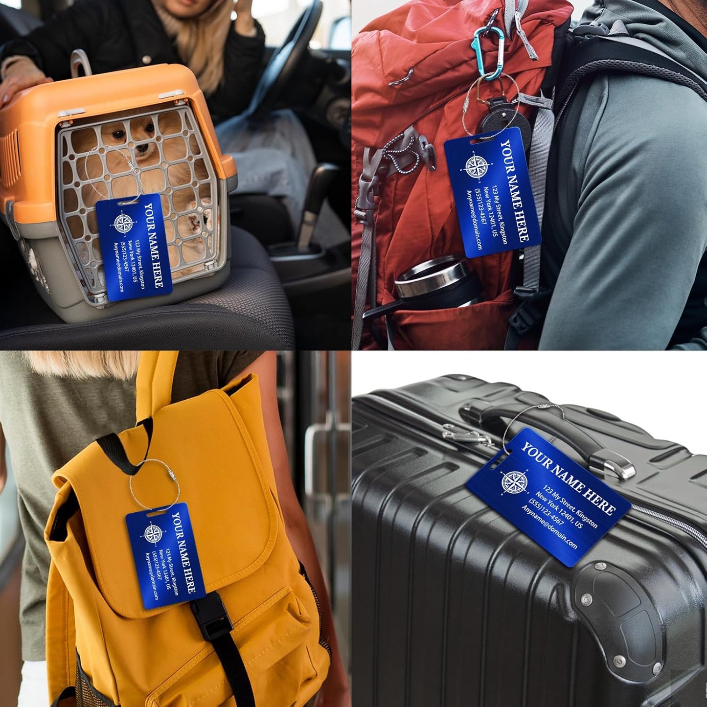 Personalized Luggage Tags for Suitcases (2/4/6/8 Pack) - Custom Engraved Metal Travel Tag, Customizable Pattern/Name/Text for Bags Backpacks Suitcases