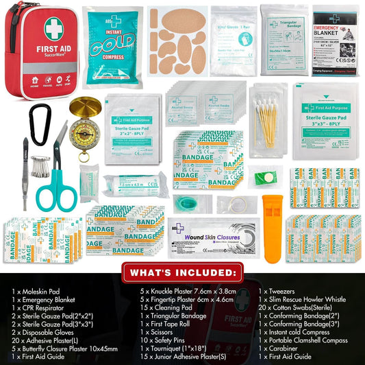 SuccorWare130 Pieces First Aid Kit with Hospital Grade Medical Supplies - Includes Emergency Blanket, Bandage - Great for Home, Outdoors, Office, Car, Travel, Camping, Hiking, Boating