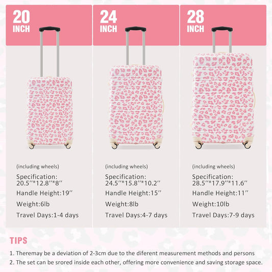 Merax Luggage Sets 3 Piece, Hardside Expandable Suitcase Set with Spinner Wheels, Lightweight Leopard Luggage 20+24+28 IN, Leopard Pink