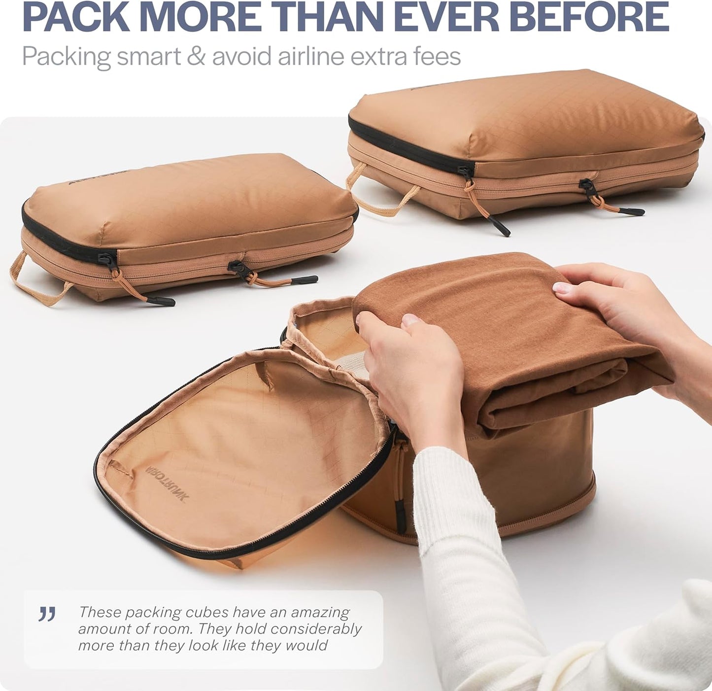 Aerotrunk Ultralight Compression Packing Cubes - Lightweight Travel Organizers for Suitcases and Luggage (6-Pack, Mocha)