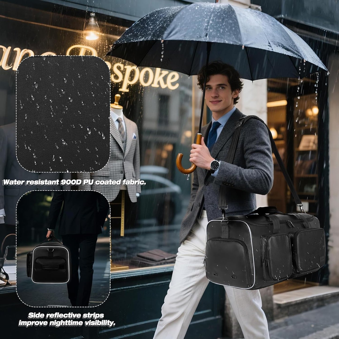 50L Convertible Garment Duffle Bag Backpack with Inner Removable Bag and Shoe Compartment, Travel Suit Bag for Business or Wedding Trips, Black