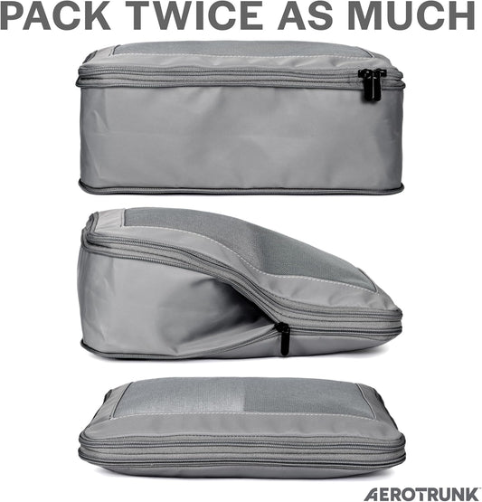 Compression Packing Cubes for Travel - Luggage Organizer Bags - Double Zipper Packing Cubes for Suitcases (2-Pack, Dark Grey)
