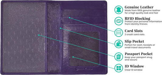Personalized Monogrammed Dark Purple Leather RFID Passport Wallet