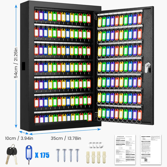 175 Keys Key Lock Box, Anti-Theft Key Cabinet with Key Tags, Key Organizer Wall Mount for Car Garage House Rental Office Business