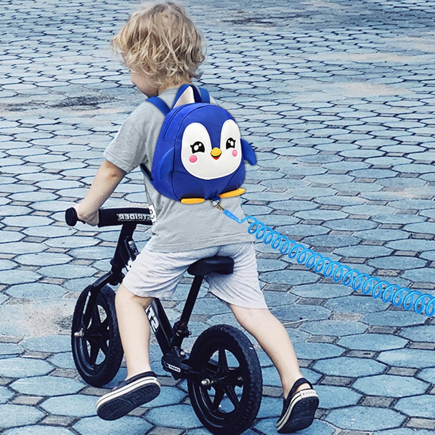Accmor Toddler Harness Backpack Leash, Cute Penguin Kid Backpacks with Anti Lost Wrist Link, Mini Child Backpack Harness Leashes Walking Wristband Rope Travel Bag Harness Rein for Baby Girls (Blue)
