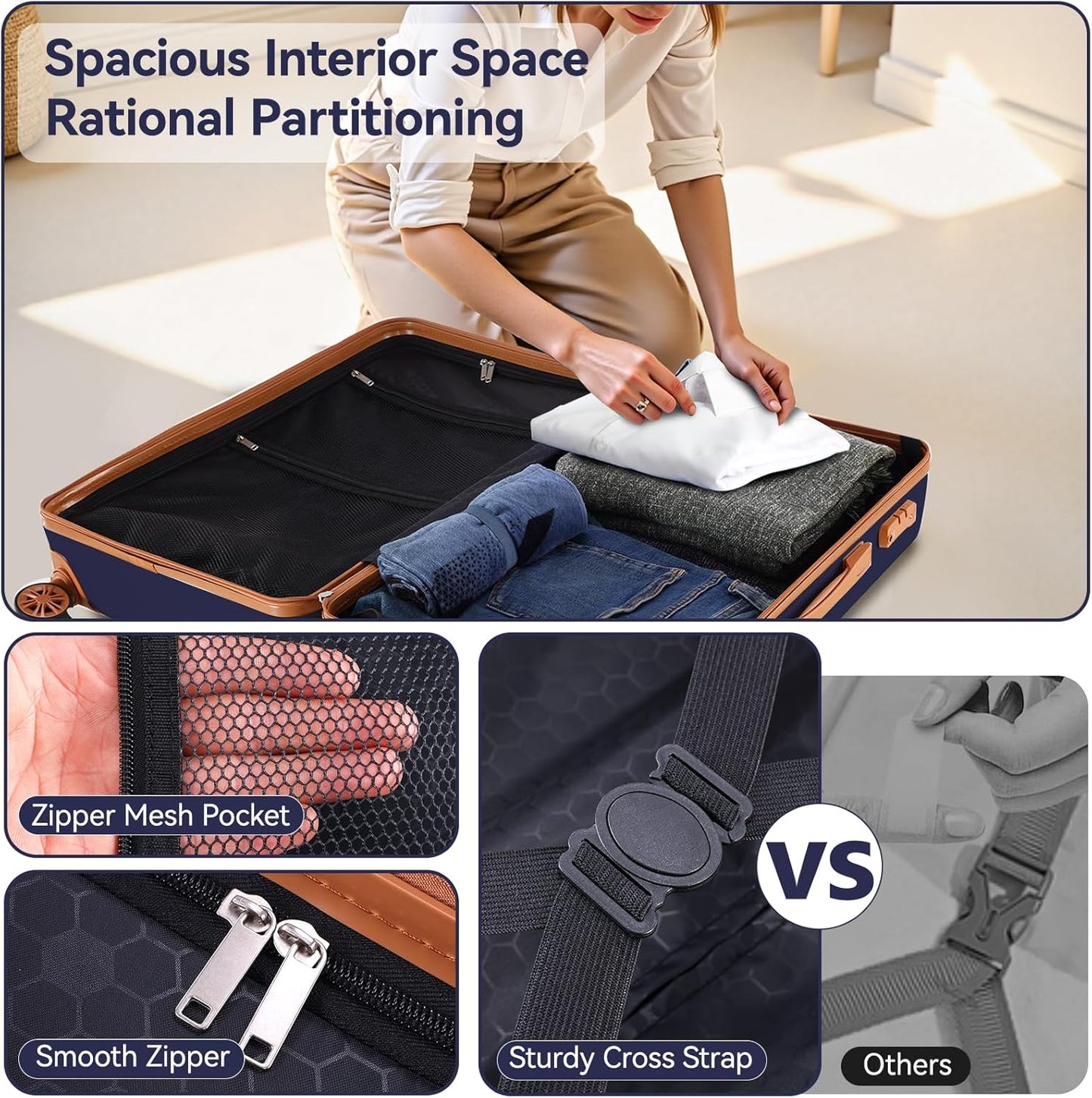 Hoteel 6 Piece Luggage Set with Spinner Wheels (4-YEAR WARRANTY), Carry on Luggage for Travel with TSA Lock, ABS+PC Hardshell Suitcase Set, 16"/20"/24"/28"+Duffel Bag+Cosmetic Bag(Dark Blue)