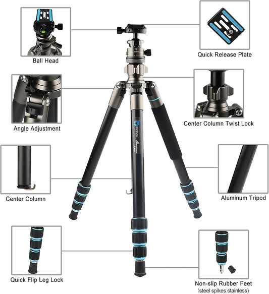 BONFOTO Portable Aluminum Alloy B674A Lightweight Camera Travel Tripod Monopod with Ball Head for DSLR (Bronze Grey)