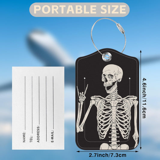 2 Pcs Rock and Roll Skull Luggage Tags for Suitcases PU Leather Baggage Tags Name ID Label with Privacy Cover and Stainless Steel Loop for Men Women Travel Bag Suitcase