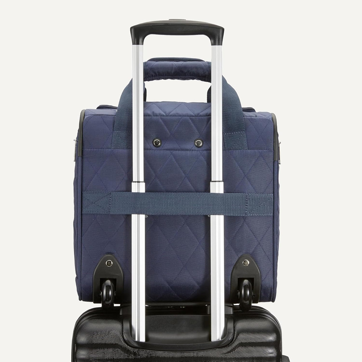 Amazon Basics Underseat Carry On Luggage with Wheels - 14" Rolling Travel Bag, Navy Quilted