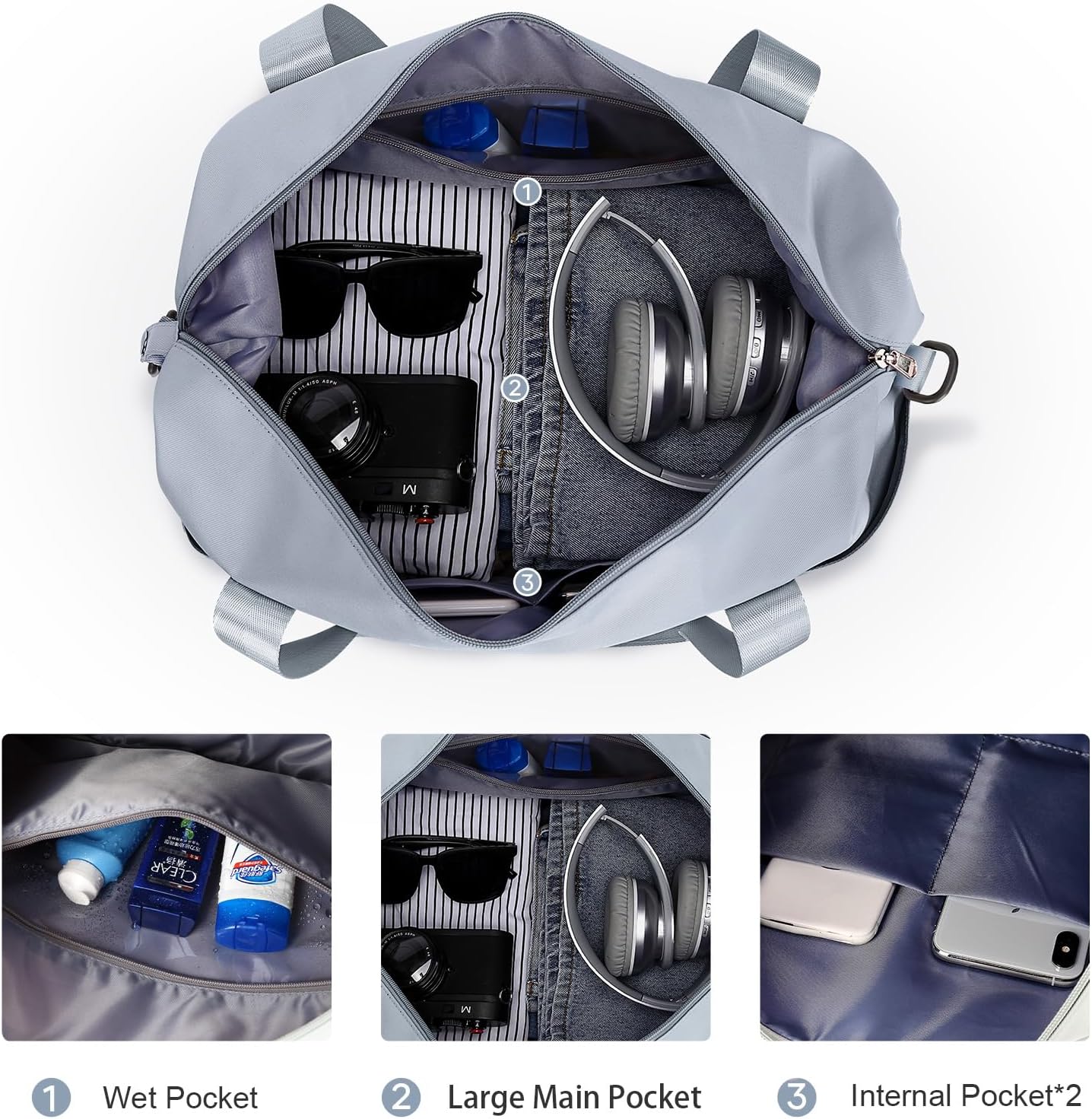 Travel Duffel Bag, Sports Tote Gym Bag, Shoulder Weekender Overnight Bag for Women